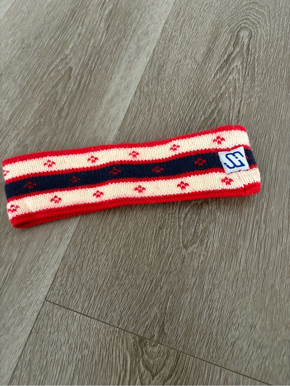 Red & Cream Knit Headband‎ vintage